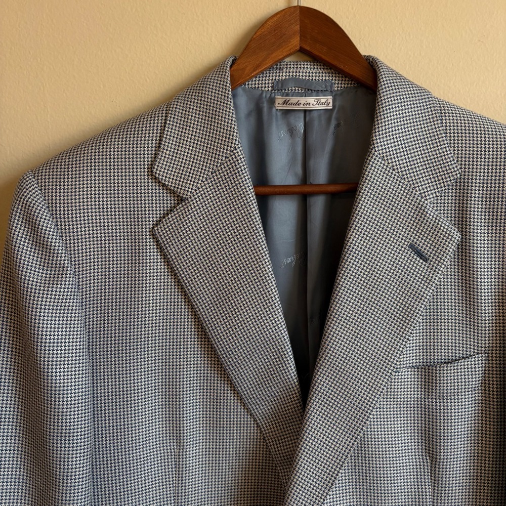 Vtg Belvest Made in Italy Silk Wool Blend 2 Button Houndstooth Sport Coat Blazer